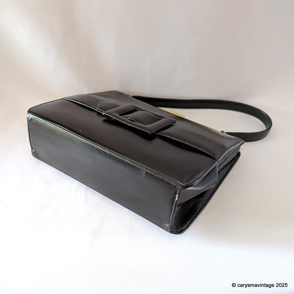 Thumbnail: Waldybag vintage black leather top handle handbag with buckle detail