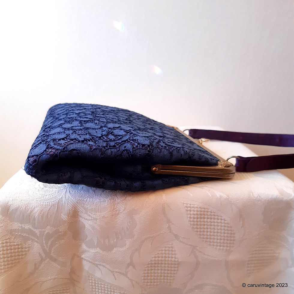 Thumbnail: Waldybag navy lace overlay handbag