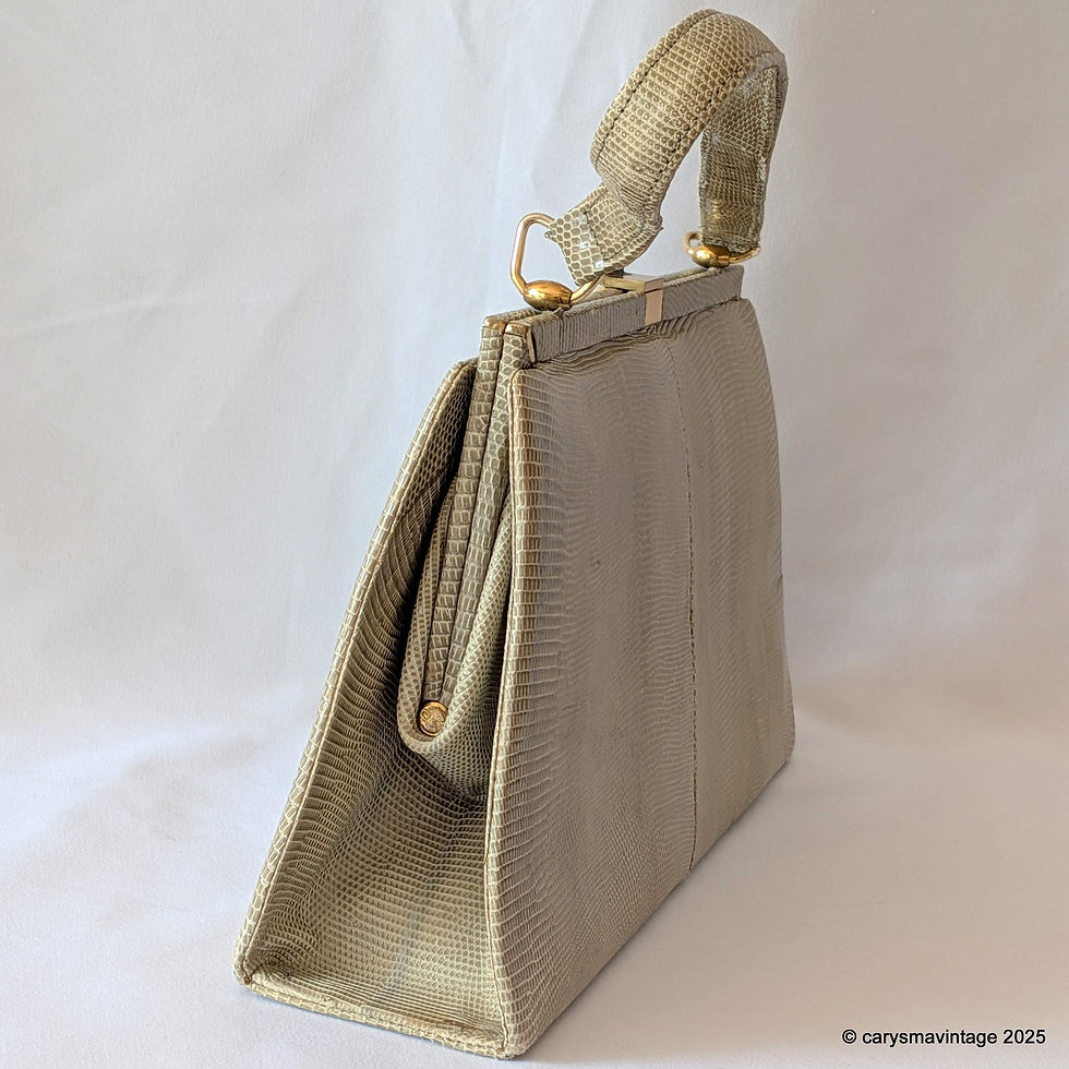 Thumbnail: A W, West Germany very pale sage green reptile leather classic handbag