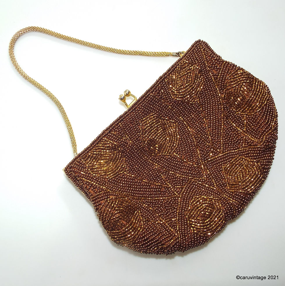 Thumbnail: Walborg hand beaded bronze evening bag