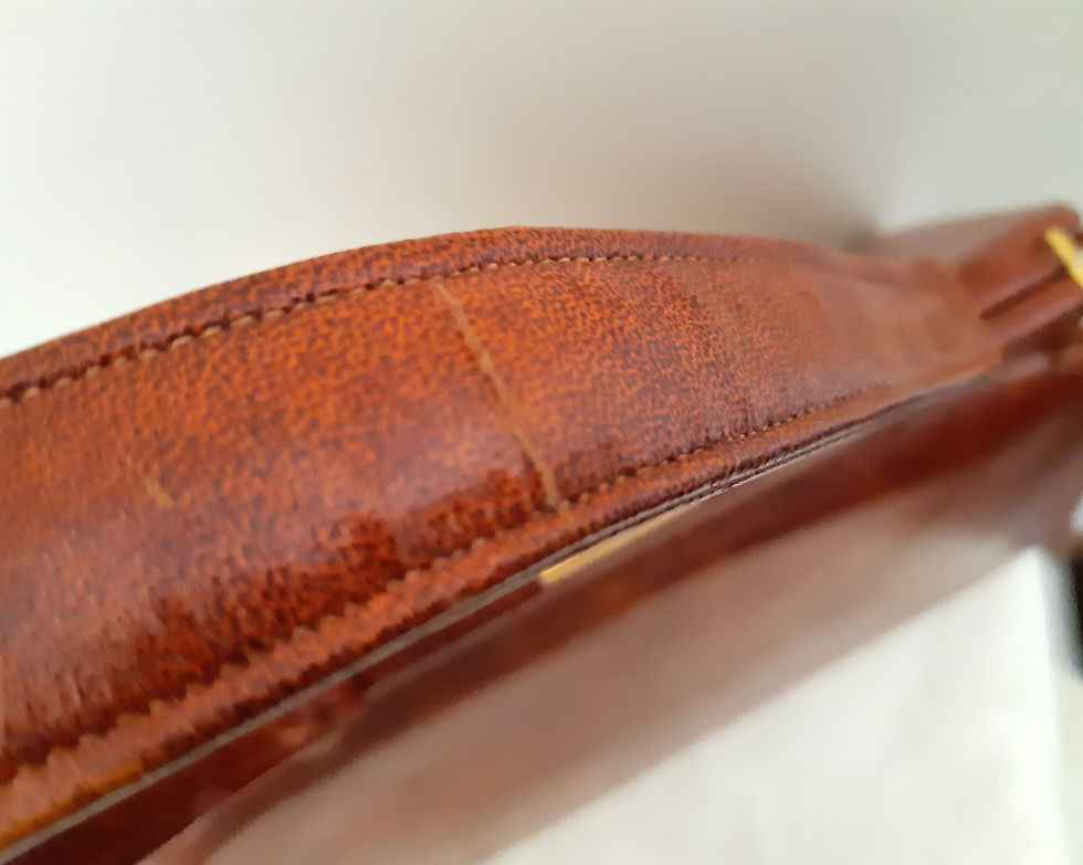 Thumbnail: Milch glossy mottled tan brown leather concertina style handbag
