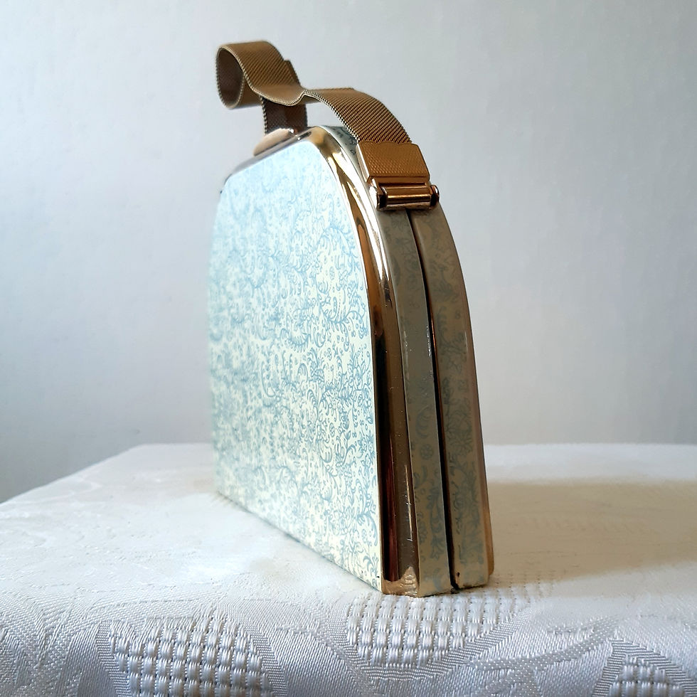 Thumbnail: Stratton cream and gold/silver compact minaudiere with contents