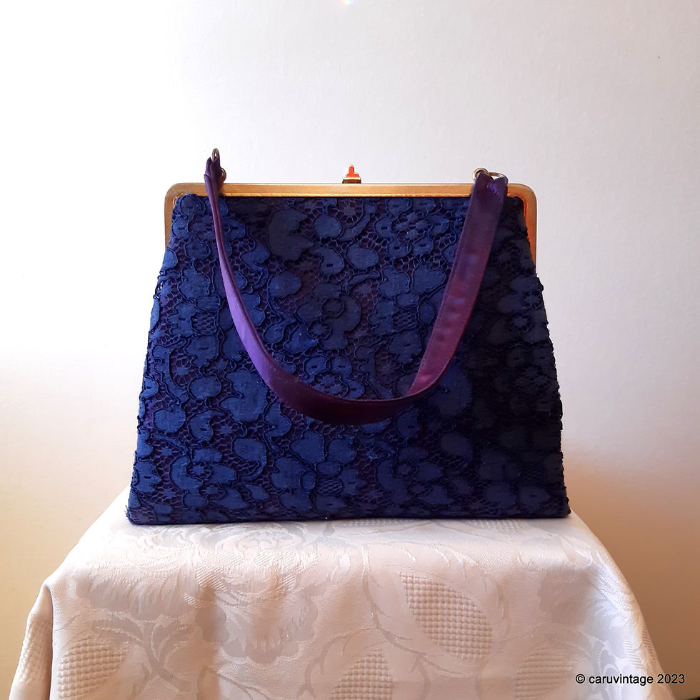 Thumbnail: Waldybag navy lace overlay handbag