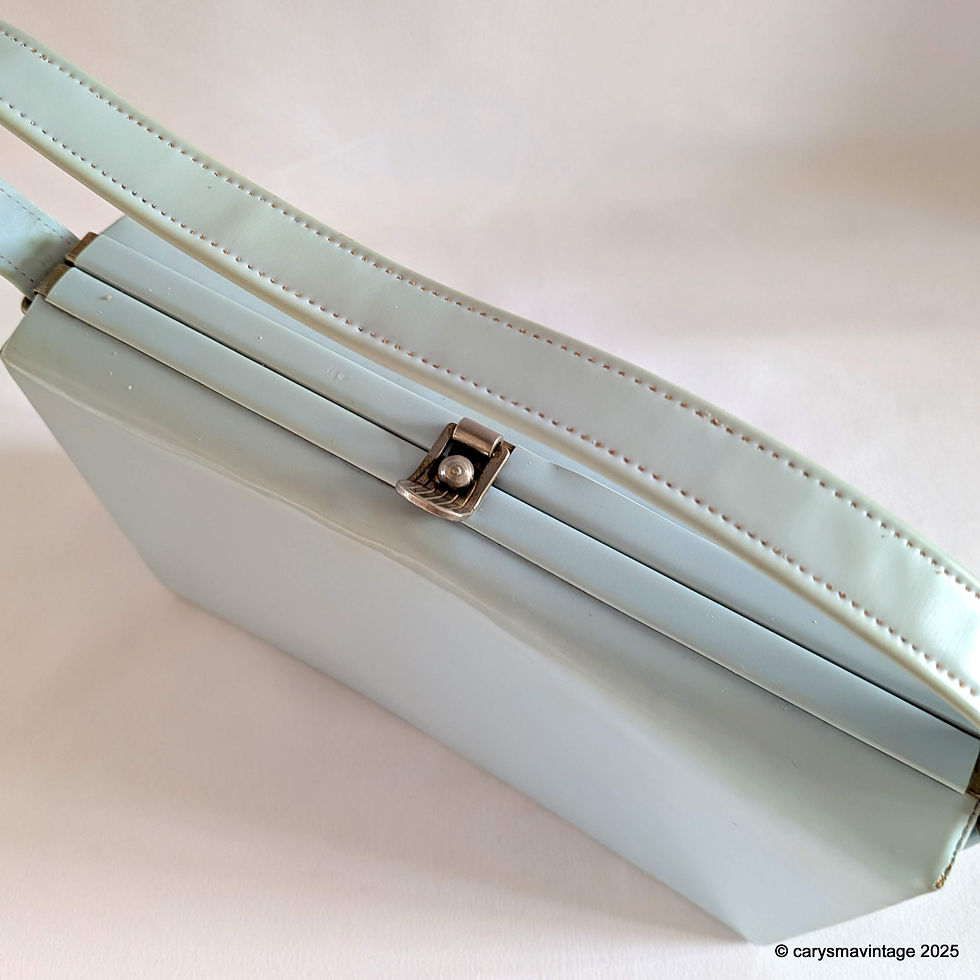 Thumbnail: Vintage 1950s pale blue vinyl boxy handbag with top handle