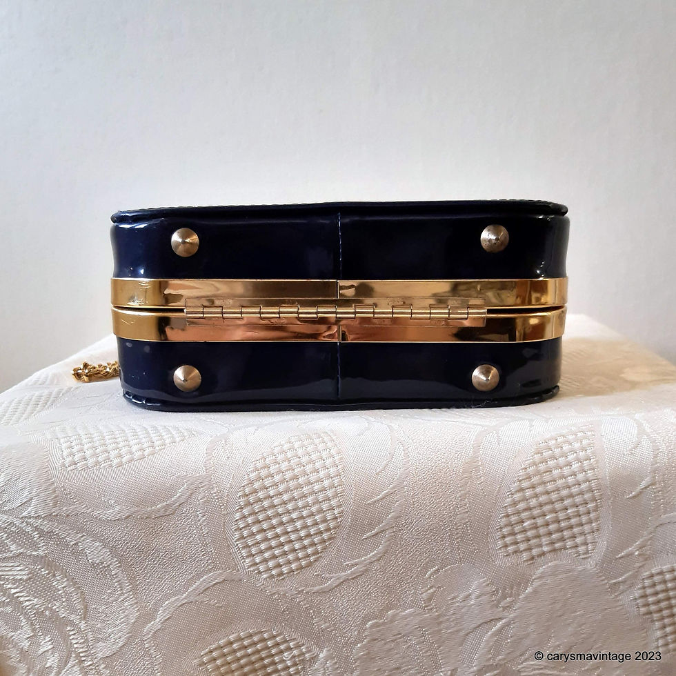 Thumbnail: Spearo navy blue patent leather box bag