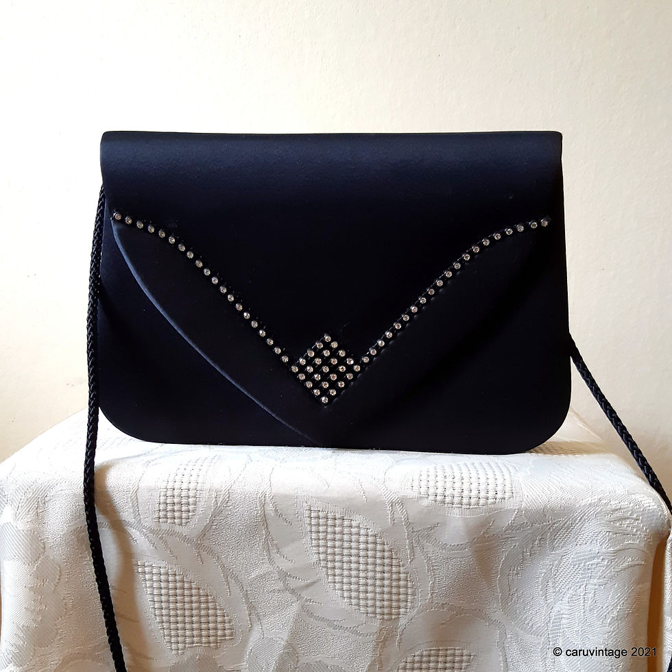 Black satin evening bag with sparkly diamante detail