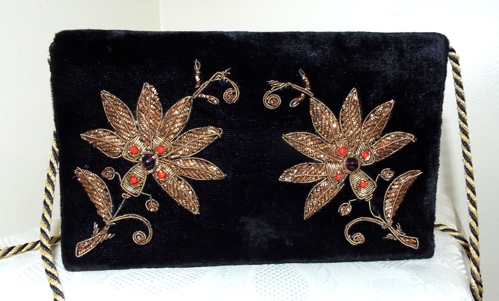 Thumbnail: Black velvet Zardozi style wirework embroidered evening bag
