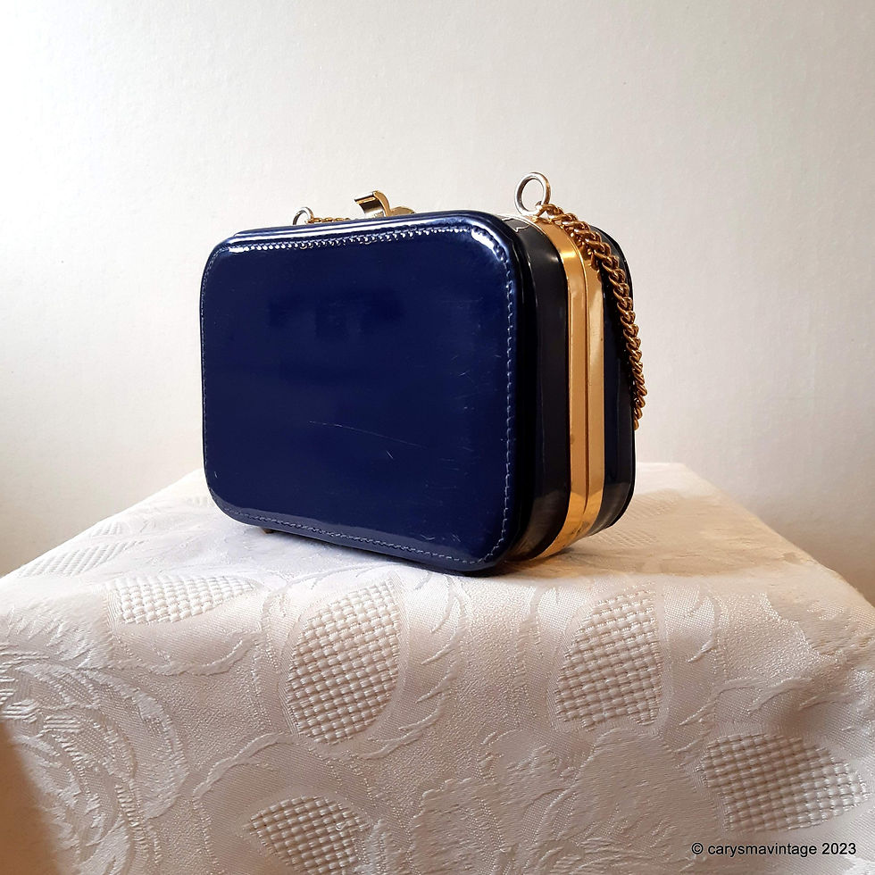 Thumbnail: Spearo navy blue patent leather box bag