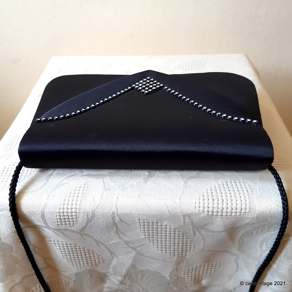 Thumbnail: St Michael (Marks & Spencer) black satin evening bag with diamante detail