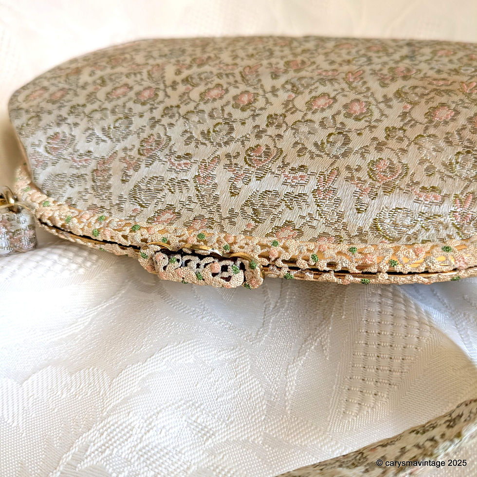Thumbnail: Waldybag light gold beige brocade vintage evening bag with handpainted frame