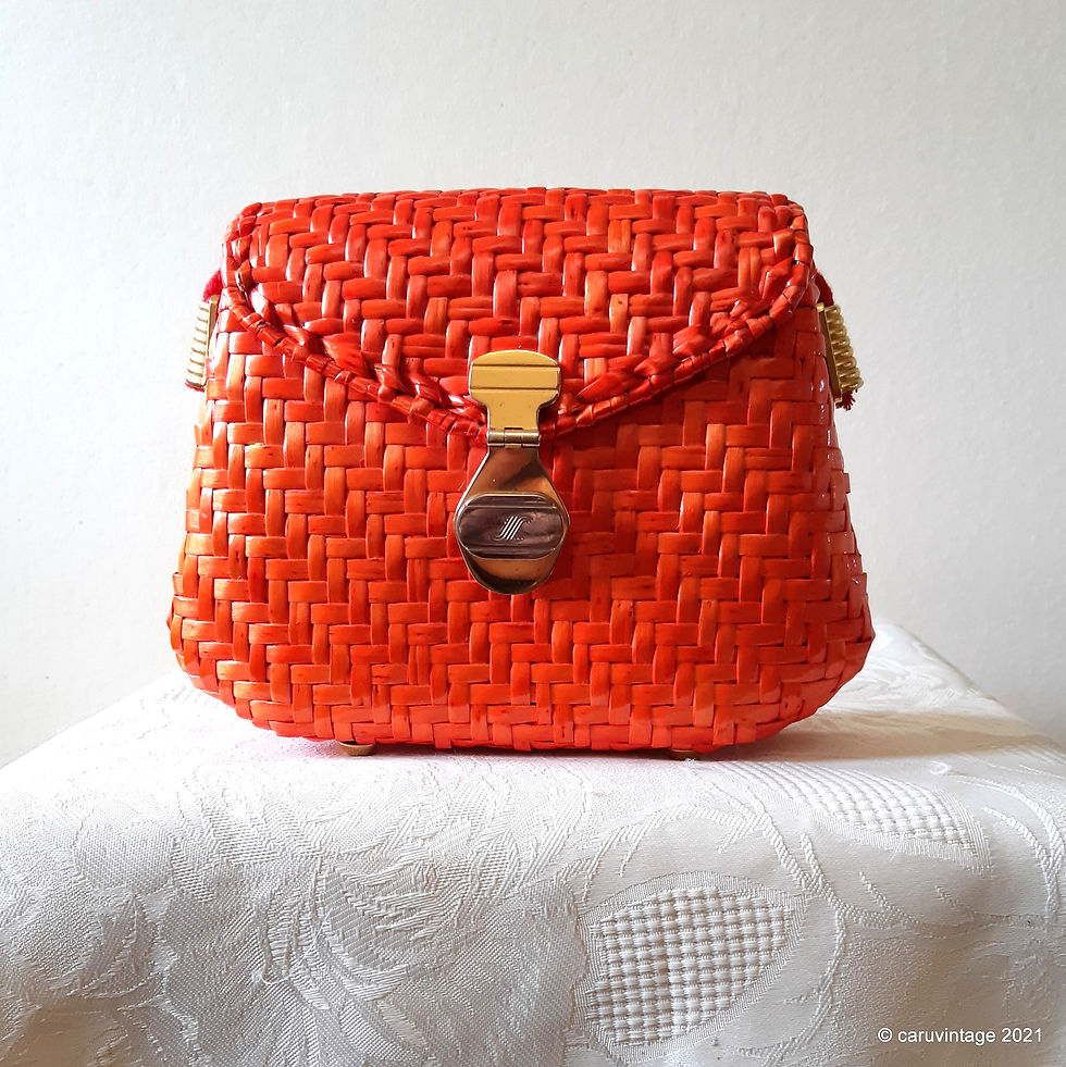 Jaeger red/orange woven wicker shoulder bag with long cord strap
