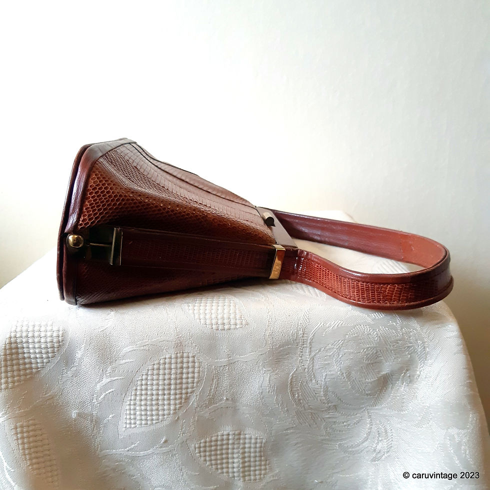 Thumbnail: Waldybag tan reptile leather small boxy handbag