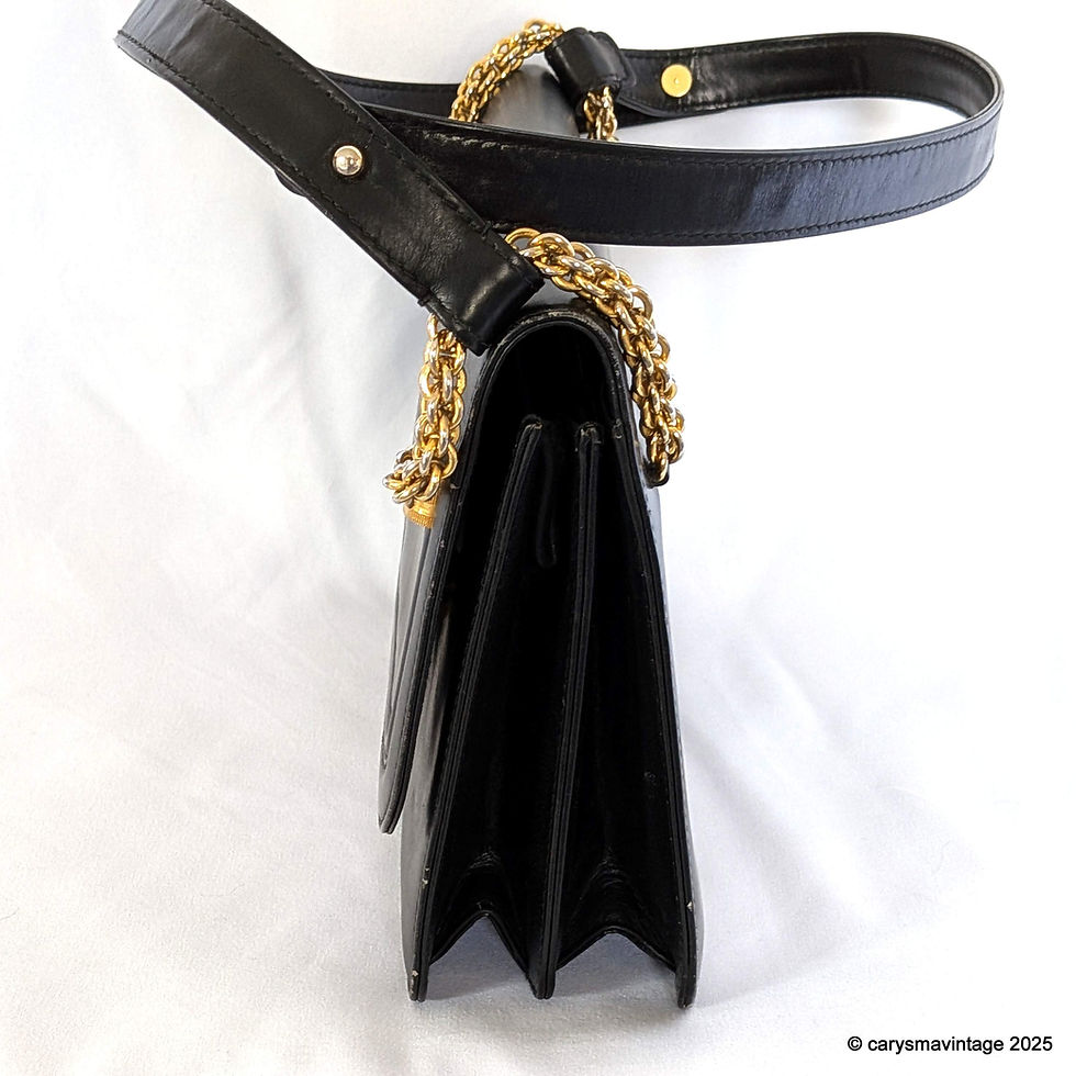 Thumbnail: Susan London vintage black leather shoulder bag with part chain strap