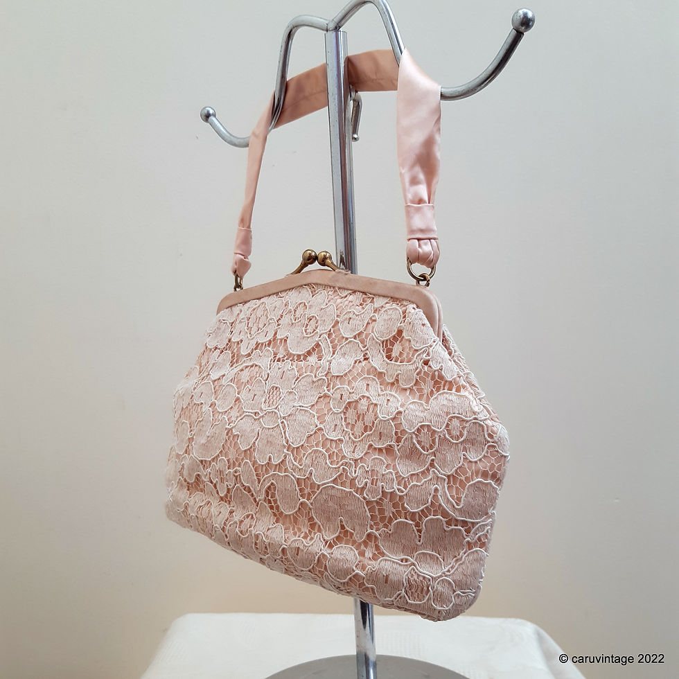 Thumbnail: CFR peachy pink lace covered evening or wedding handbag as new