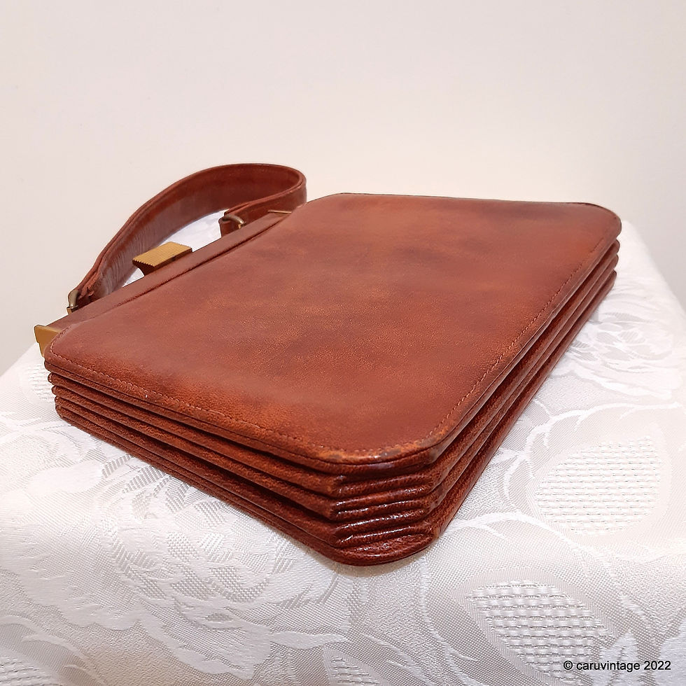 Thumbnail: Milch glossy mottled tan brown leather concertina style handbag