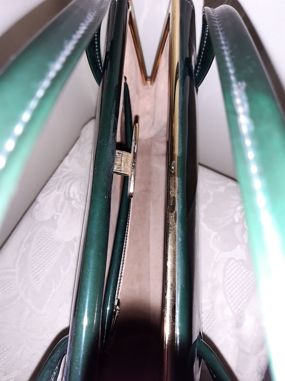 Thumbnail: Maclaren emerald green patent classic style handbag