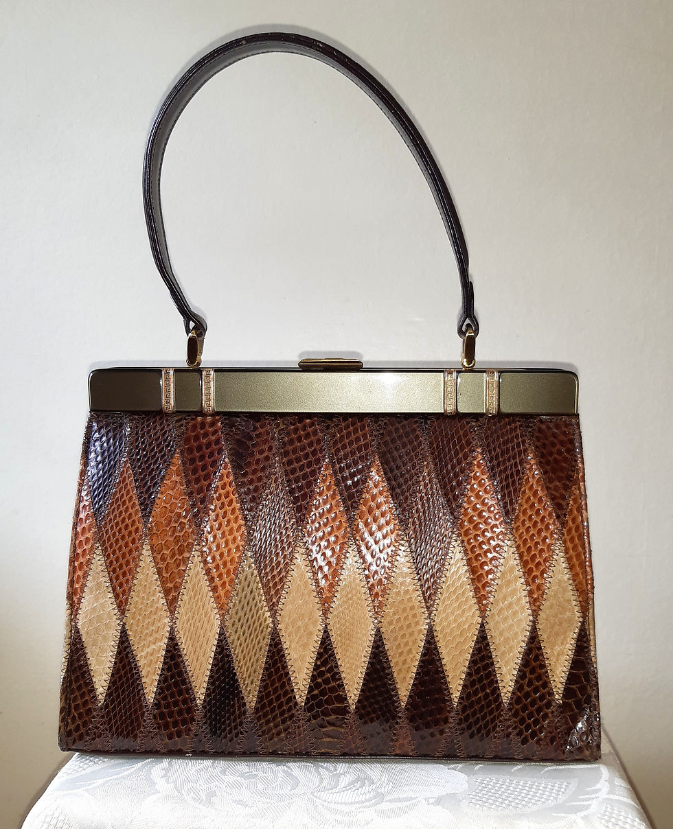 Thumbnail: Vintage Lodix brown multi snakeskin leather handbag