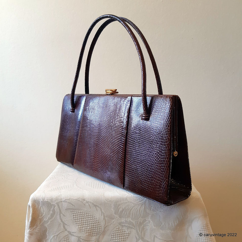 Thumbnail: Waldybag rich glossy brown reptile effect leather handbag