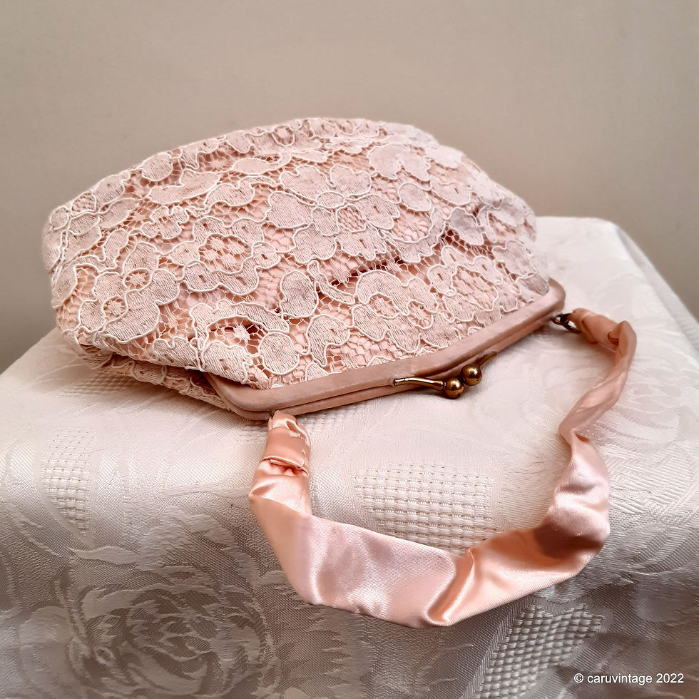 Thumbnail: CFR peachy pink lace covered evening or wedding handbag as new