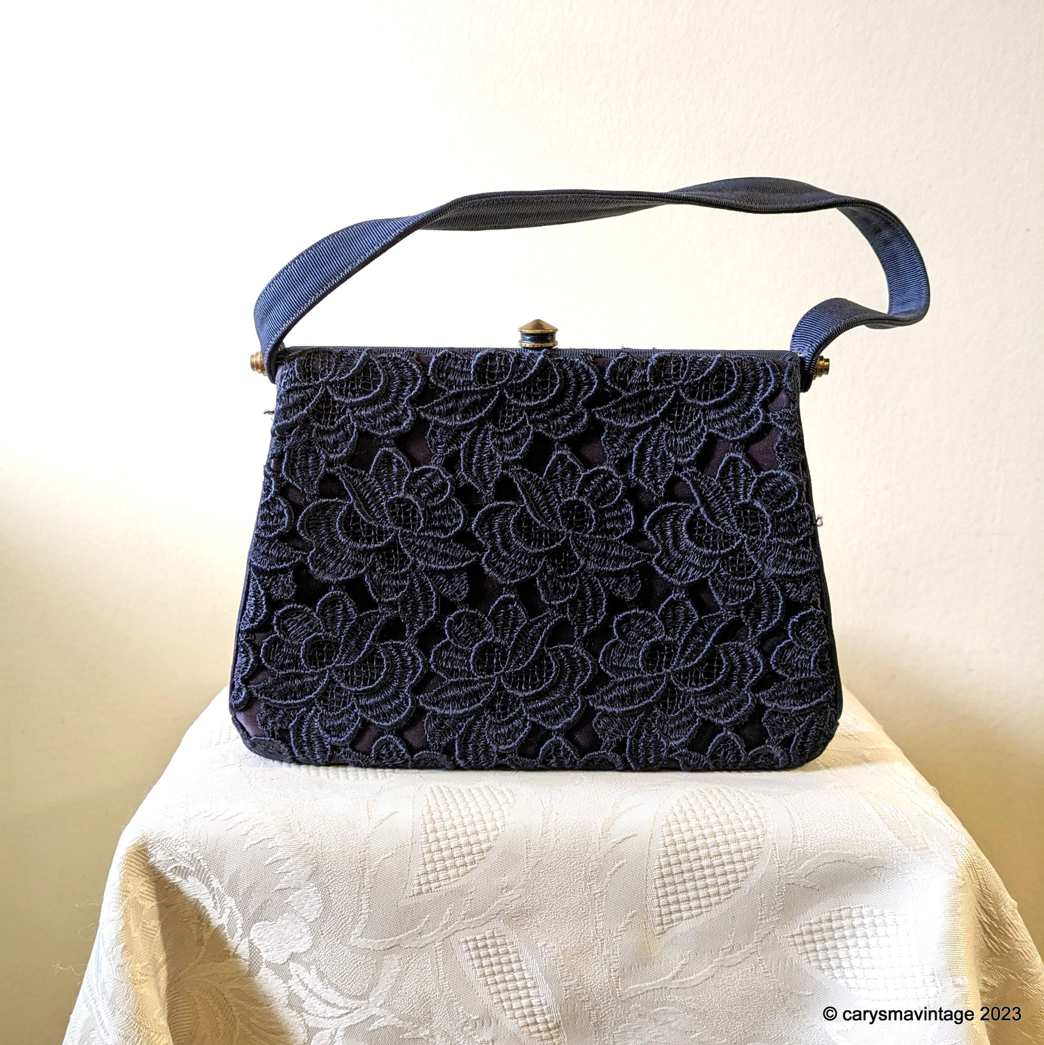 Waldybag navy blue guipure lace evening occasion handbag