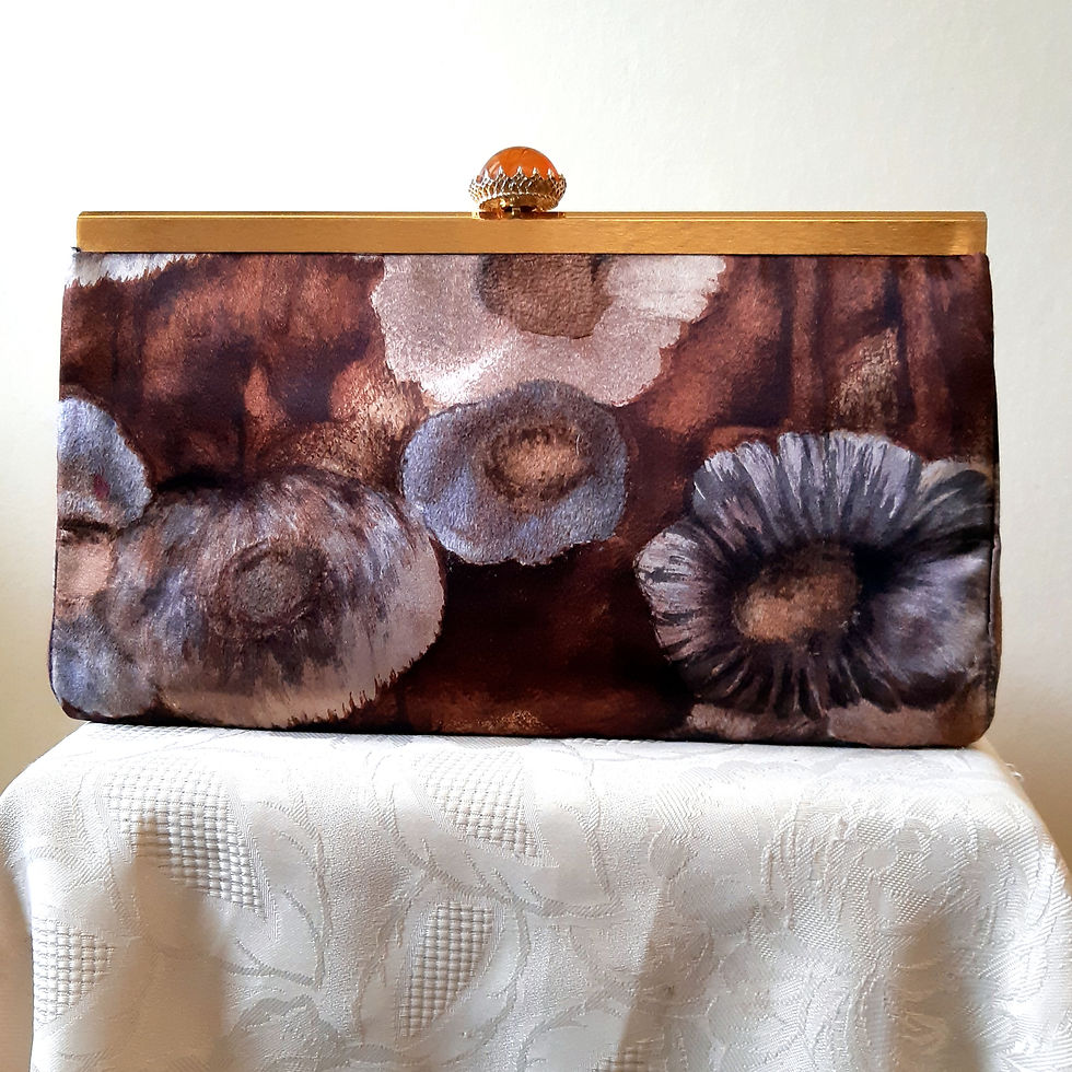 Thumbnail: Koret brown multi poppy patterned silk/satin evening clutch