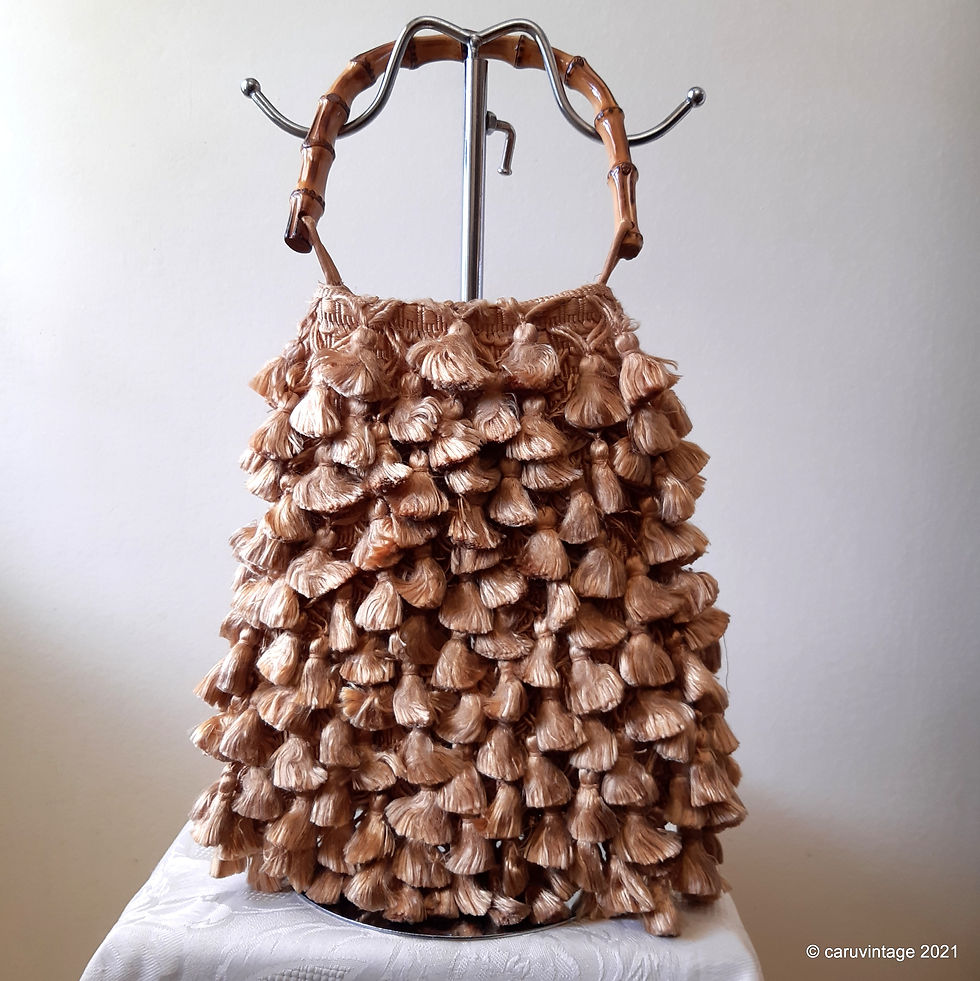 Thumbnail: 1960s/1970s gold braided handbag with tassels and bamboo style rigid handle