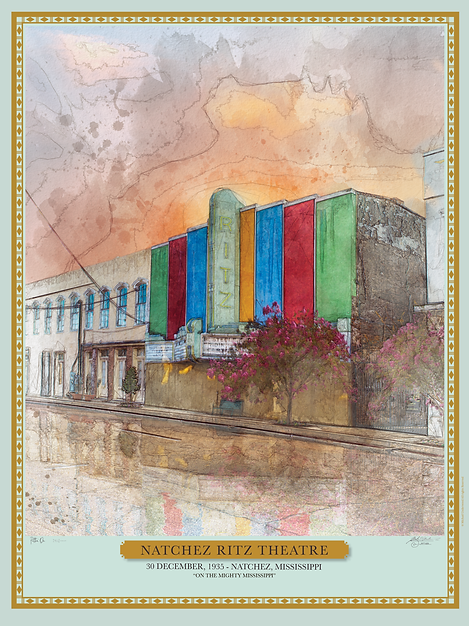 Natchez Ritz Theatre Vintage Sketch Post