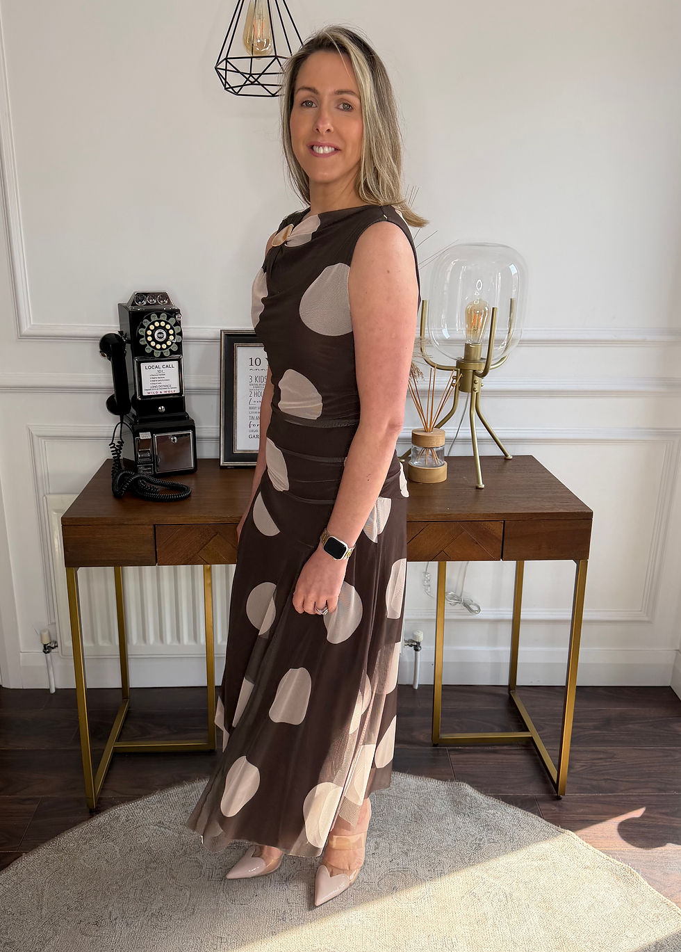 Thumbnail: Carly clasp shoulder polka dot dress - BROWN