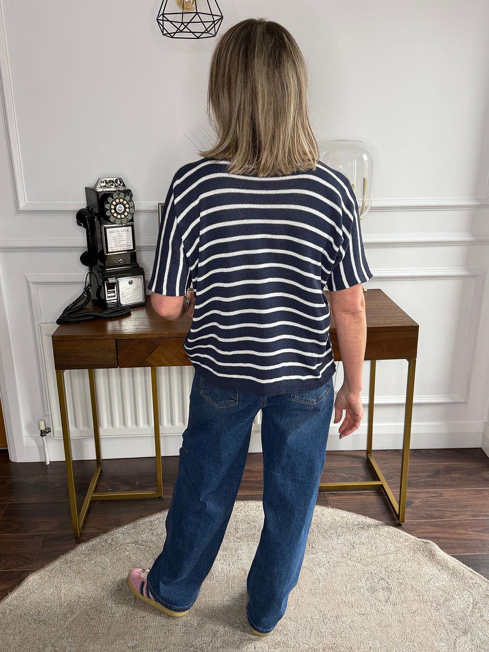 Thumbnail: Poppy stripe v-neck knit - NAVY 