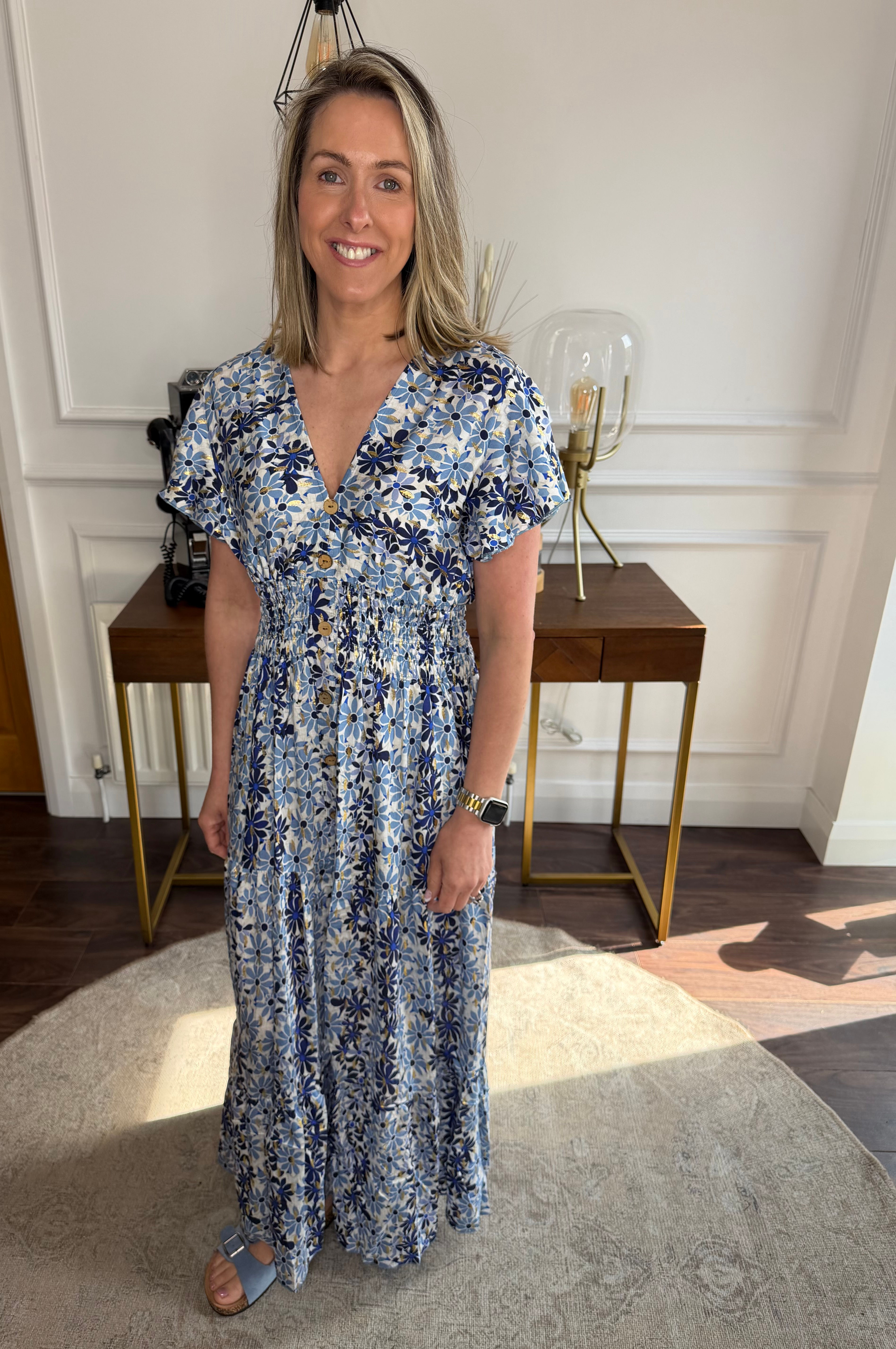 Carly floral button front midi - BLUE