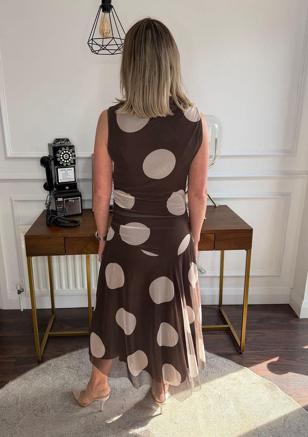 Thumbnail: Carly clasp shoulder polka dot dress - BROWN
