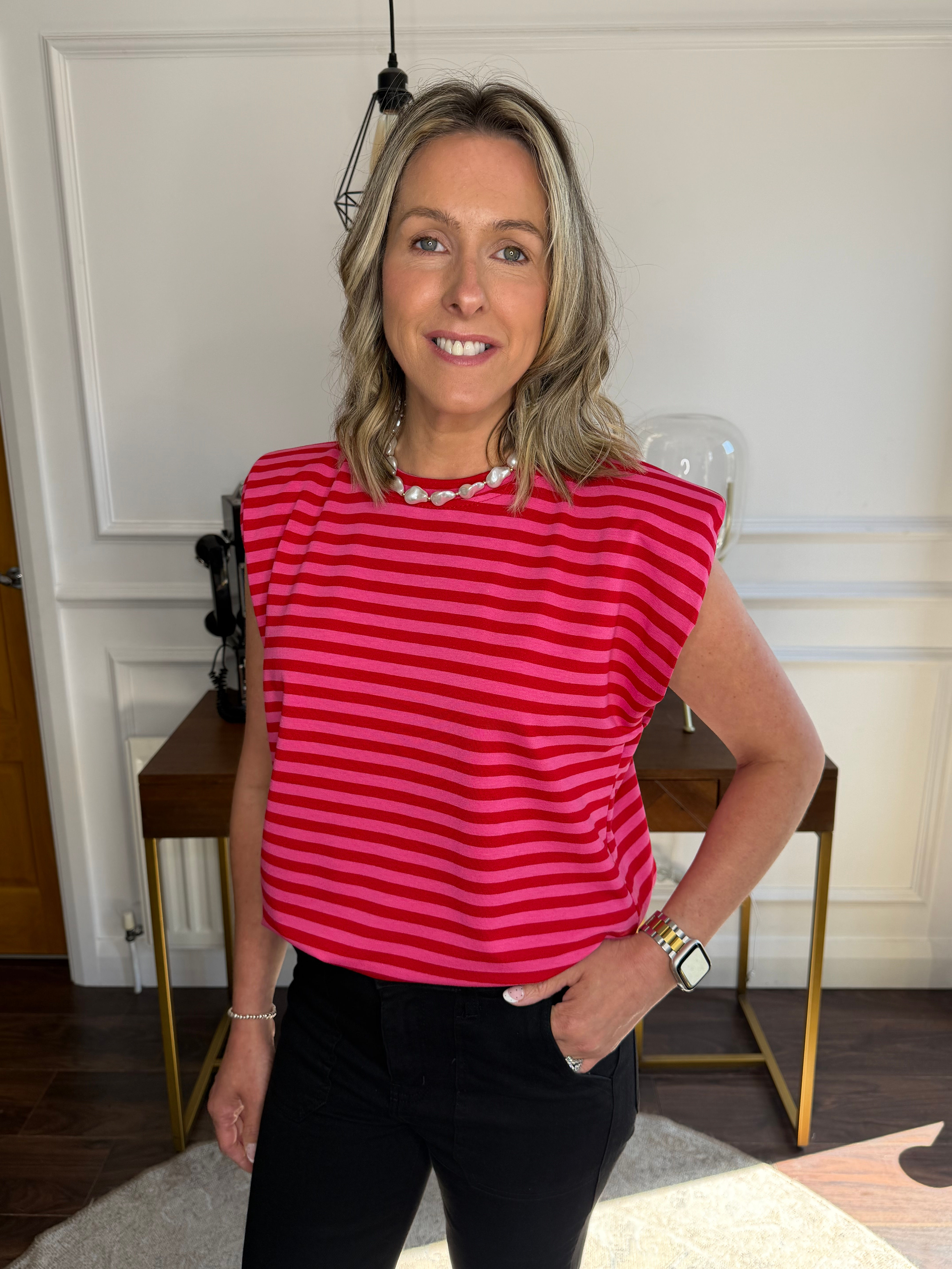 Carly stripe tank top - RED/PINK