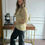 Thumbnail: Nell lattice sleeve knit jumper - GOLD 