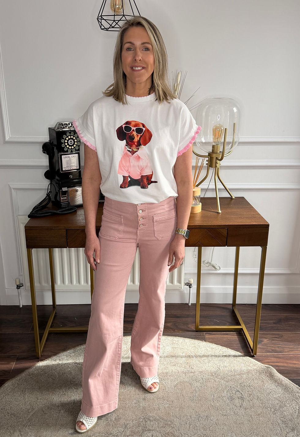 Thumbnail: Poppy dog t-shirt with knitted trim - PINK