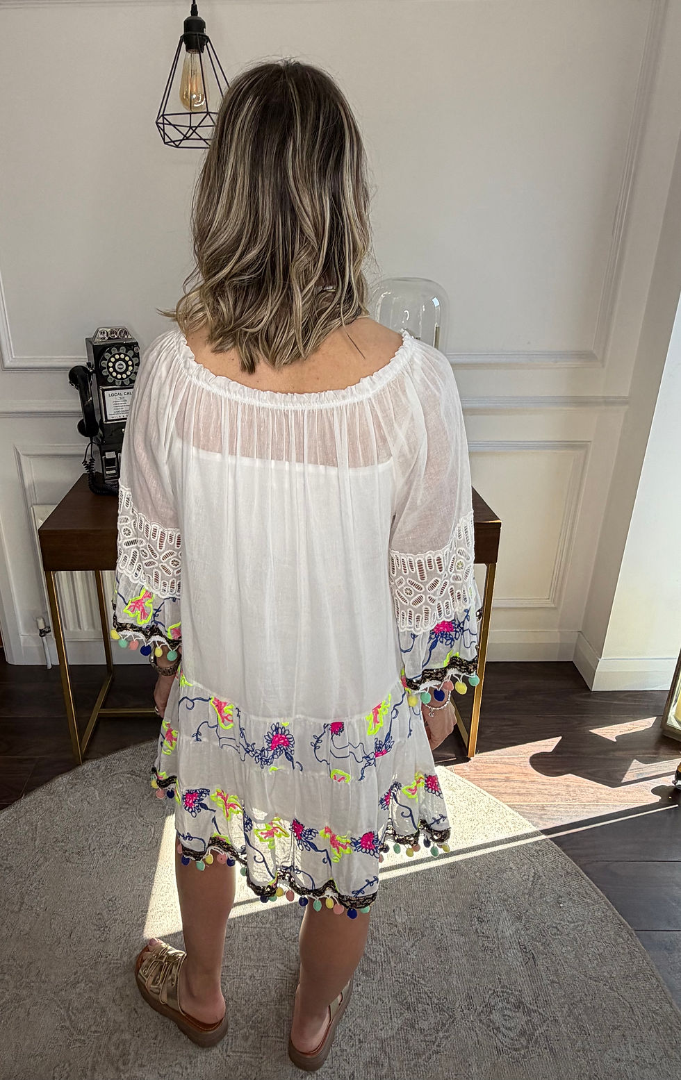 Thumbnail:  Carly boho pom-pom cover up dress - WHITE 