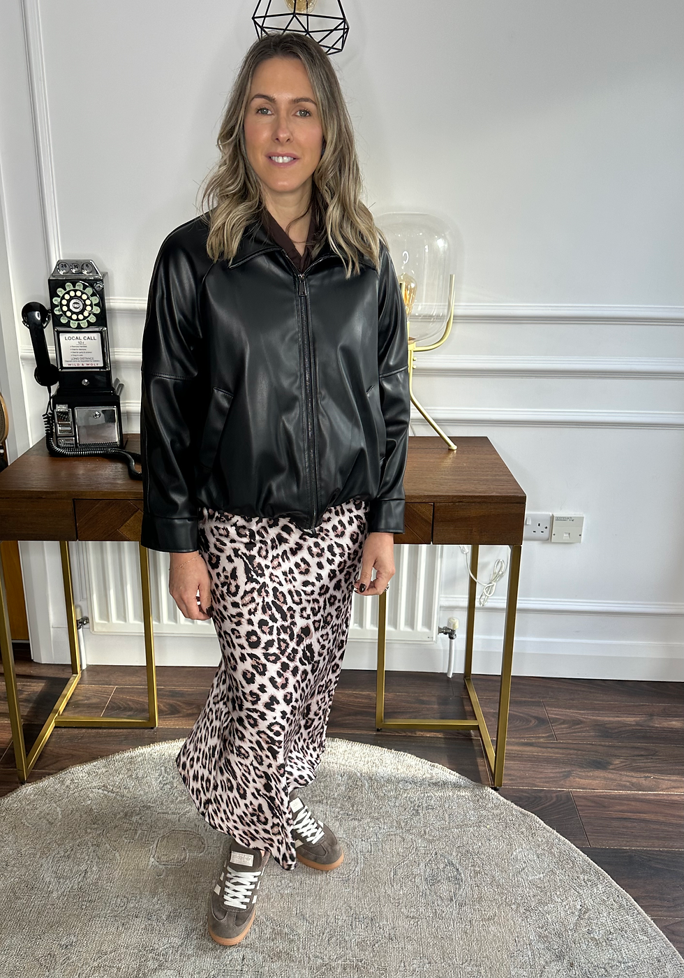 Thumbnail: Nell Faux leather zip up jacket - BLACK 