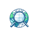 Global Sourcing Icon – Illustration of a globe with magnifying glass representing international sourcing and partnerships