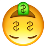 A vibrant money emoji sticker featuring a stack of cash, symbolizing wealth and financial success.
