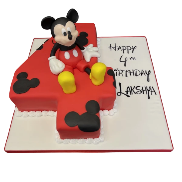 Bespoke Mickey Mouse number cake with vibrant fondant decorations in Solihull, West Midlands celebration.