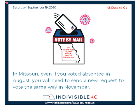 Help spread the word: In Missouri, even if you voted absentee in August, you will need to send a new request to vote the same way in November. www.vote.org/absentee-ballot/