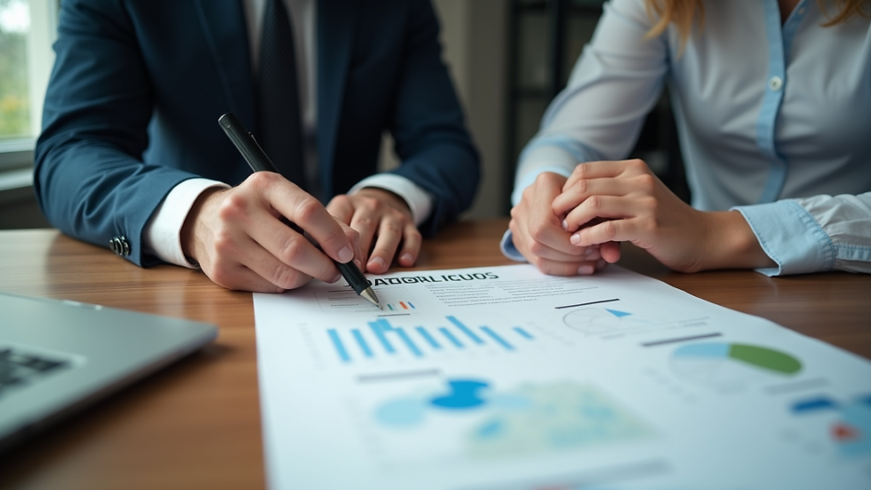 High angle view of a business owner reviewing a strategic plan with a consultant
