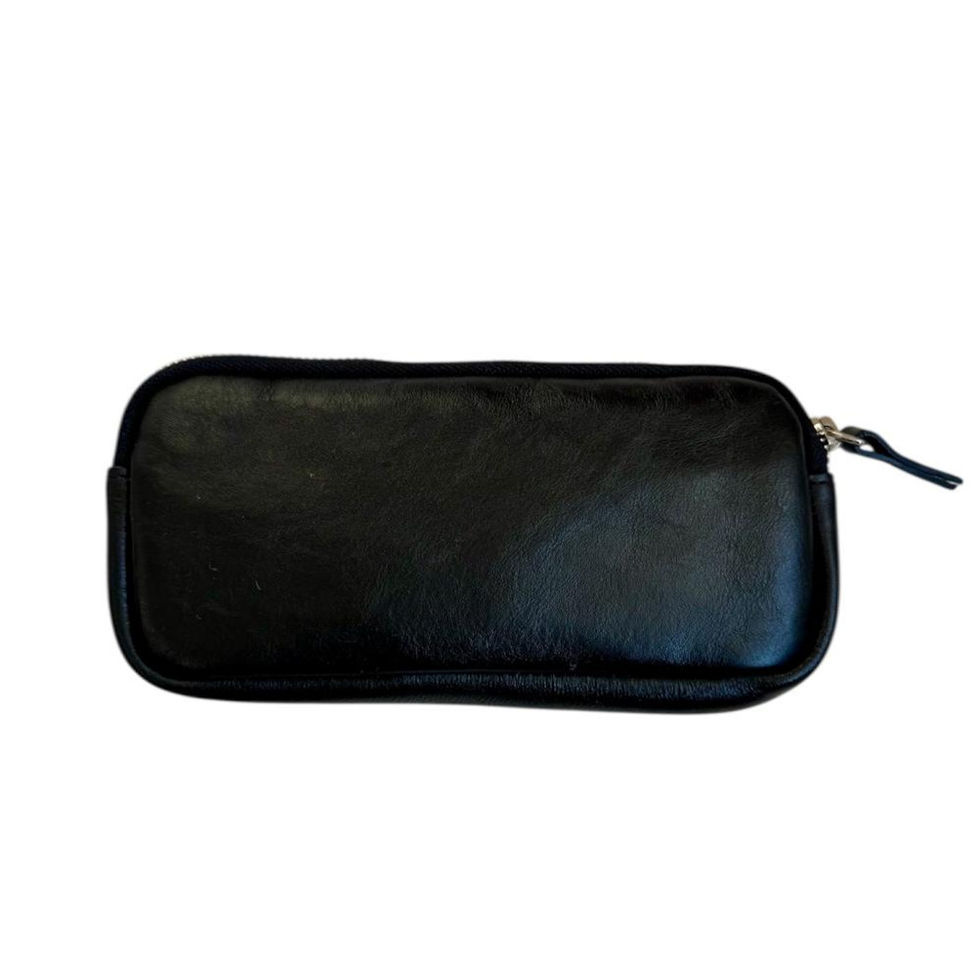 Schwarzes Lederetui mit Reißverschluss, für Brillen oder Stifte, VOYAGE.