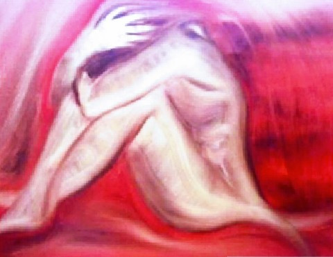 Mermaid in red & Gold Oil on Canvas Painting