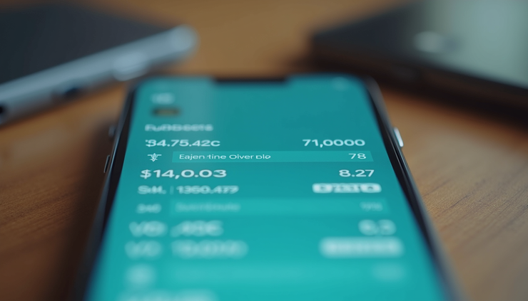 High angle view of a smartphone showing Wise multi-currency account balances