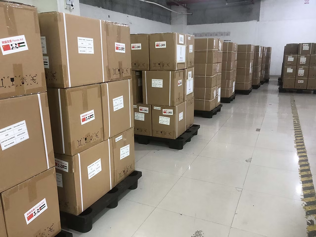 Photo: Medical supplies awaiting shipment to Gaza at a Shenzhen warehouse in April 2025.