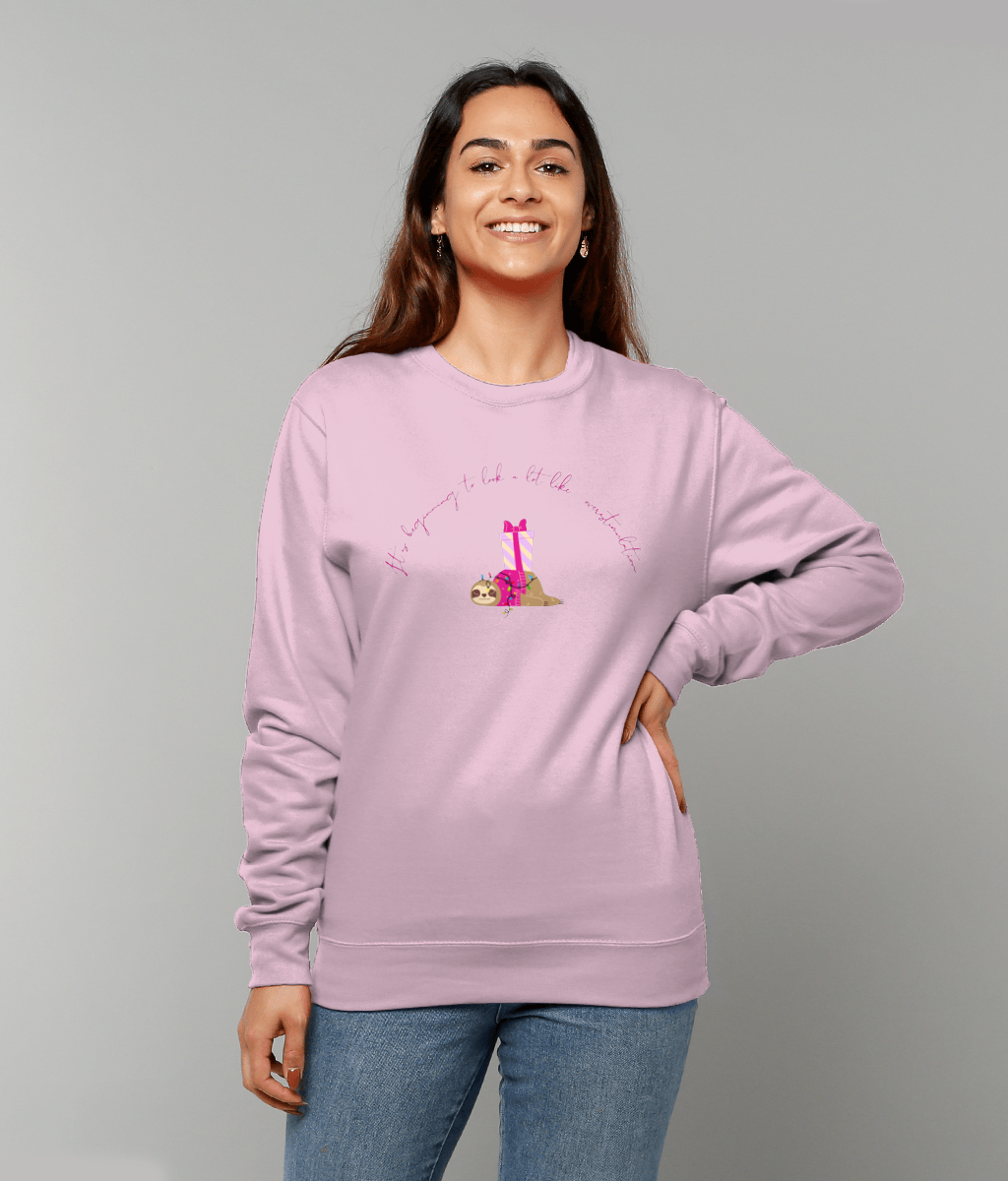 Pink Christmas Sweatshirt: Overstimulated Sloth