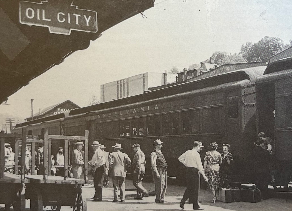 A train arriving in Oil City.