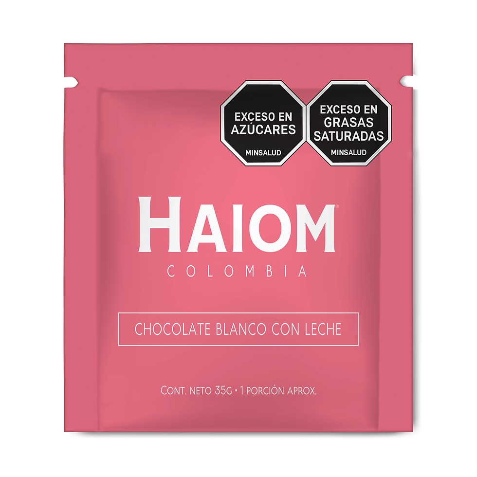 Mini tableta Haiom chocolate blanco con leche 35g — frente del empaque