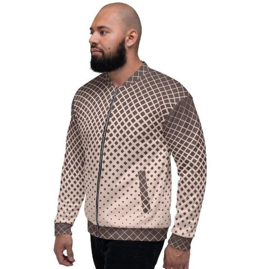 Thumbnail: Men's Half Tone Polka Dot Bomber Jacket / Burgundy