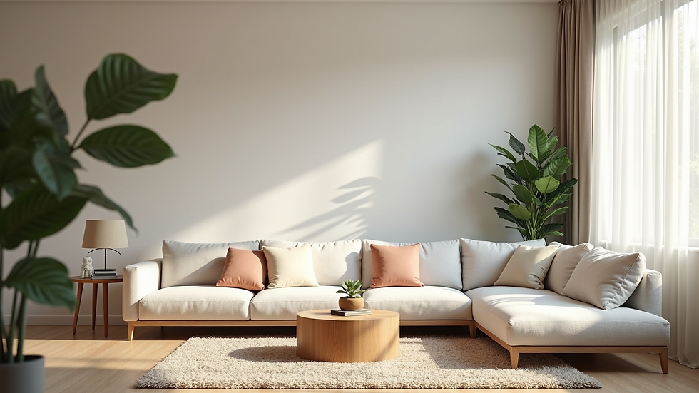 Wide angle view of a spacious living room with a fresh, clean appearance